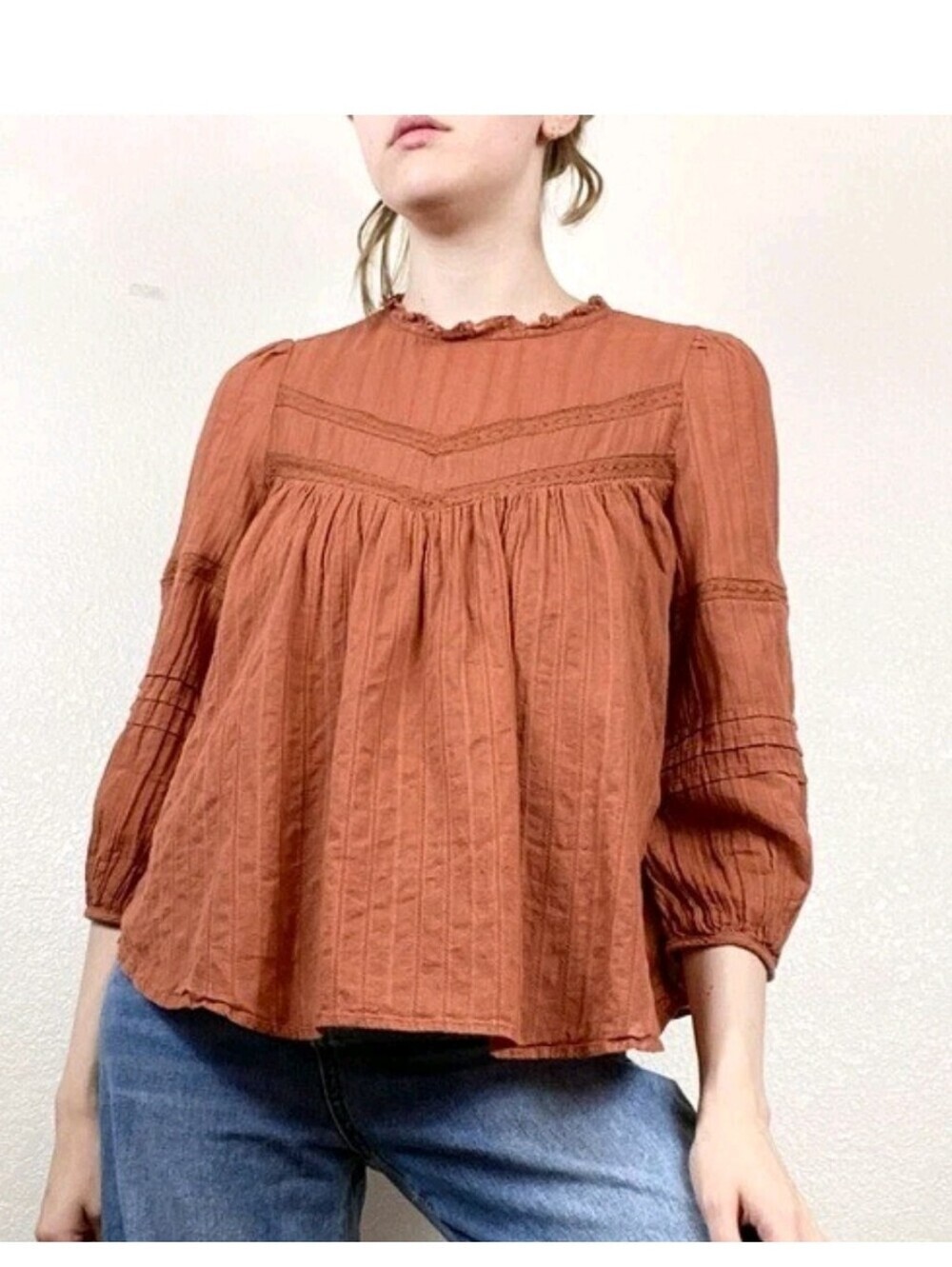 Women's Rust Peasant Blouse - Brown